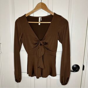 Y2K Chocolate USA Brown Babydoll Style Longsleeve Blouse Sz S Coquette Girly